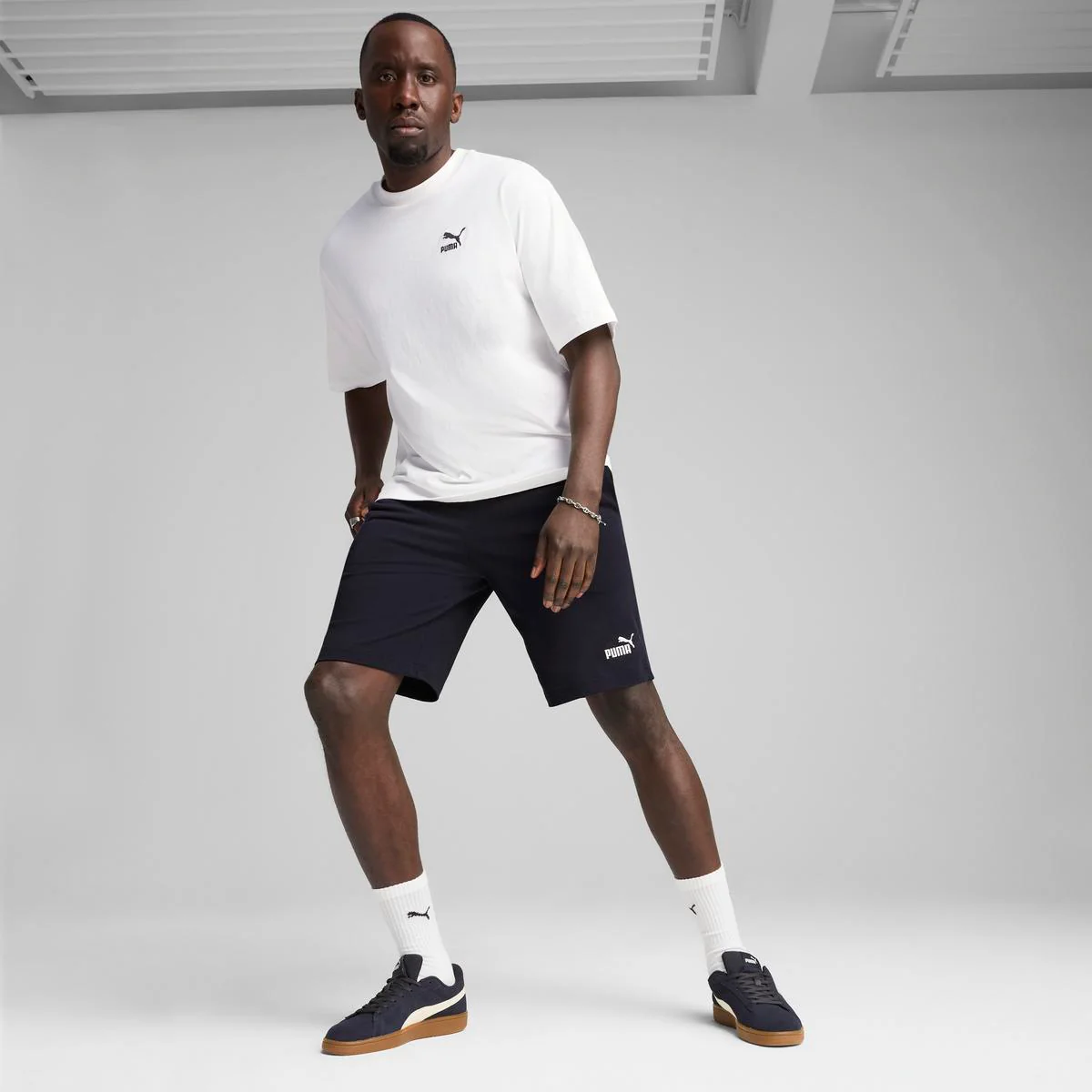 Pantaloncini shorts da uomo blu con vita elasticizzata Puma - Image 3