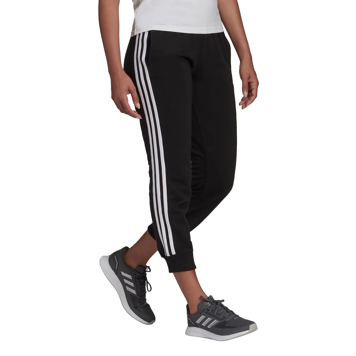 Pantaloni 7/8 neri da donna adidas Essentials Studio Lounge Cuffed 3-Stripes - Image 2