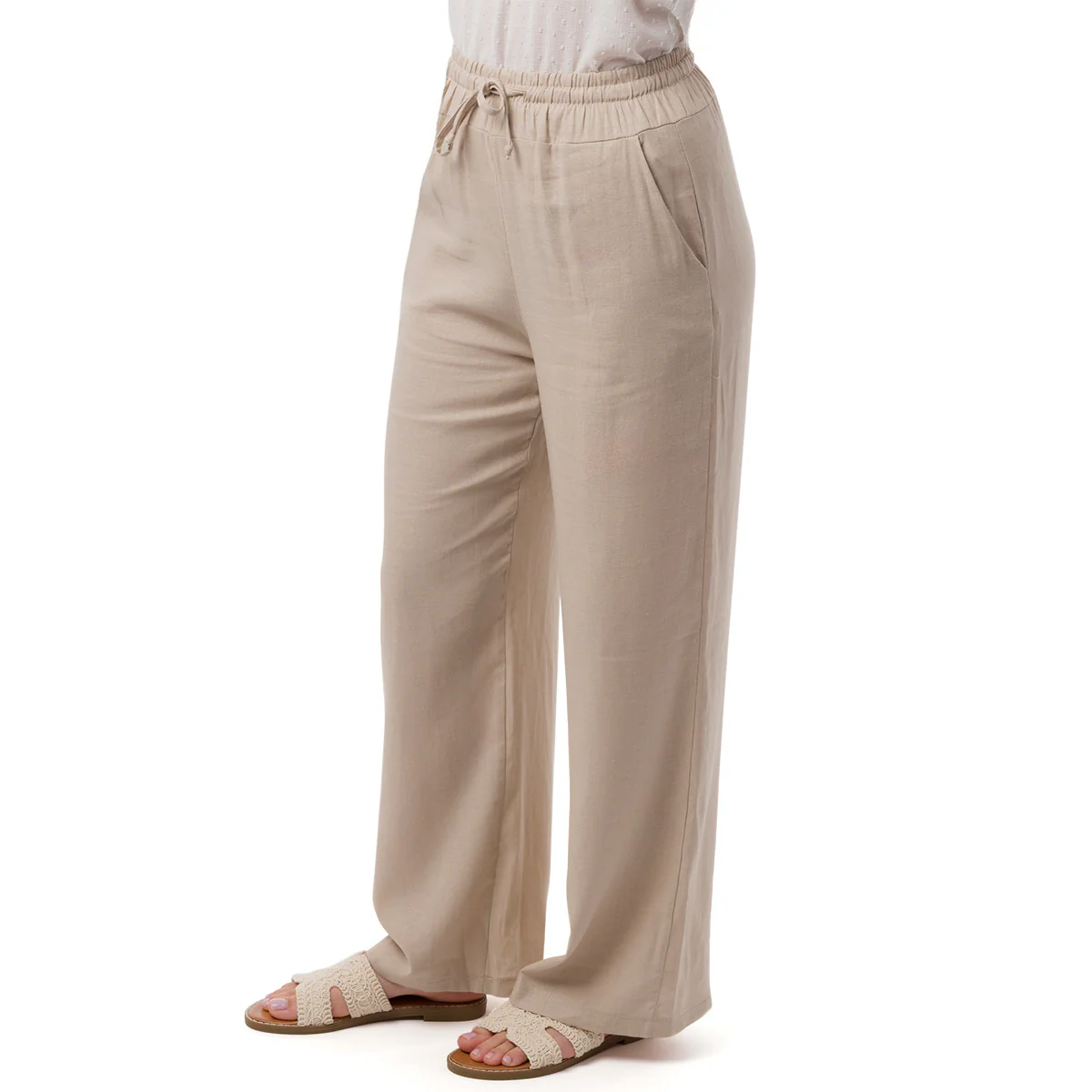 Pantaloni a Campana Beige da Donna in Misto Lino con Coulisse  Swish Jeans