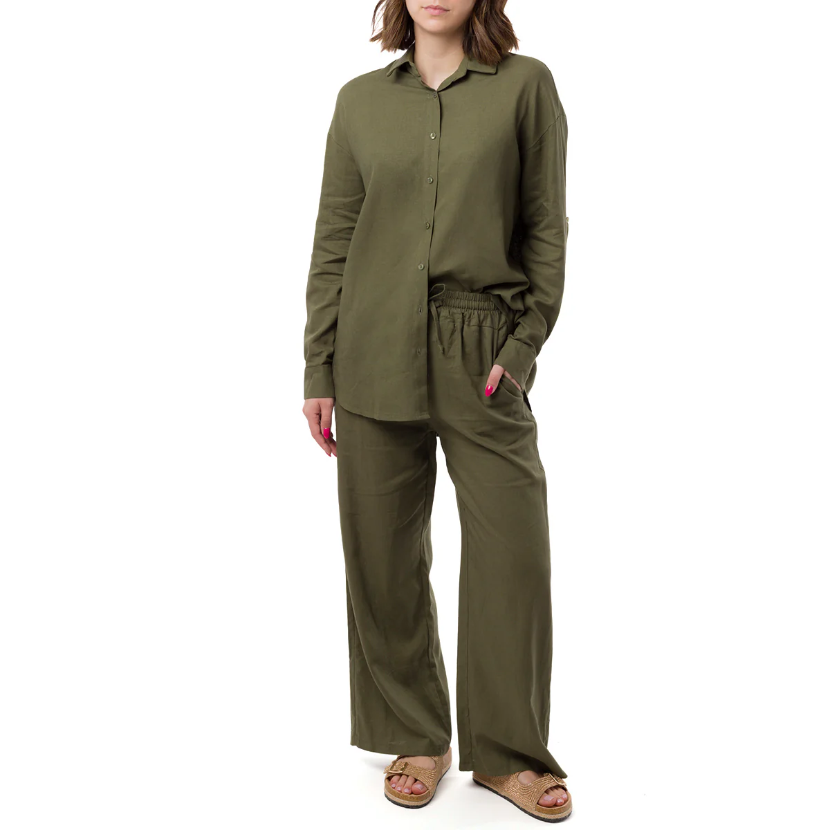 Pantaloni a Campana Verdi da Donna in Misto Lino con Coulisse  Swish Jeans - Image 4