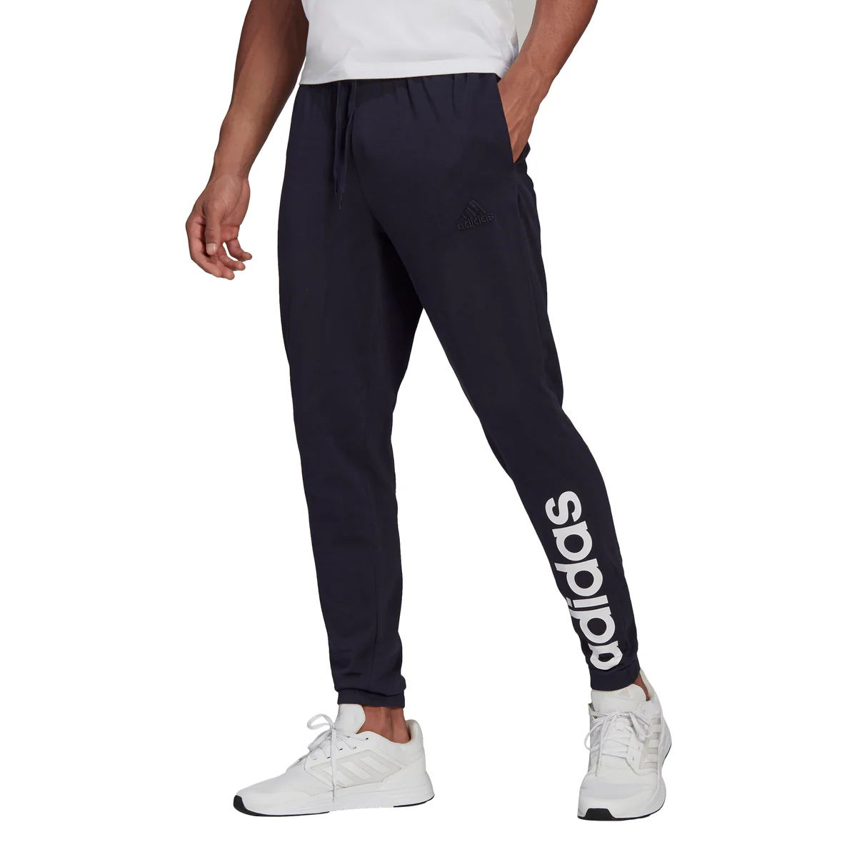 Pantaloni blu da uomo adidas Essentials Single Jersey Tapered Elastic Cuff Logo