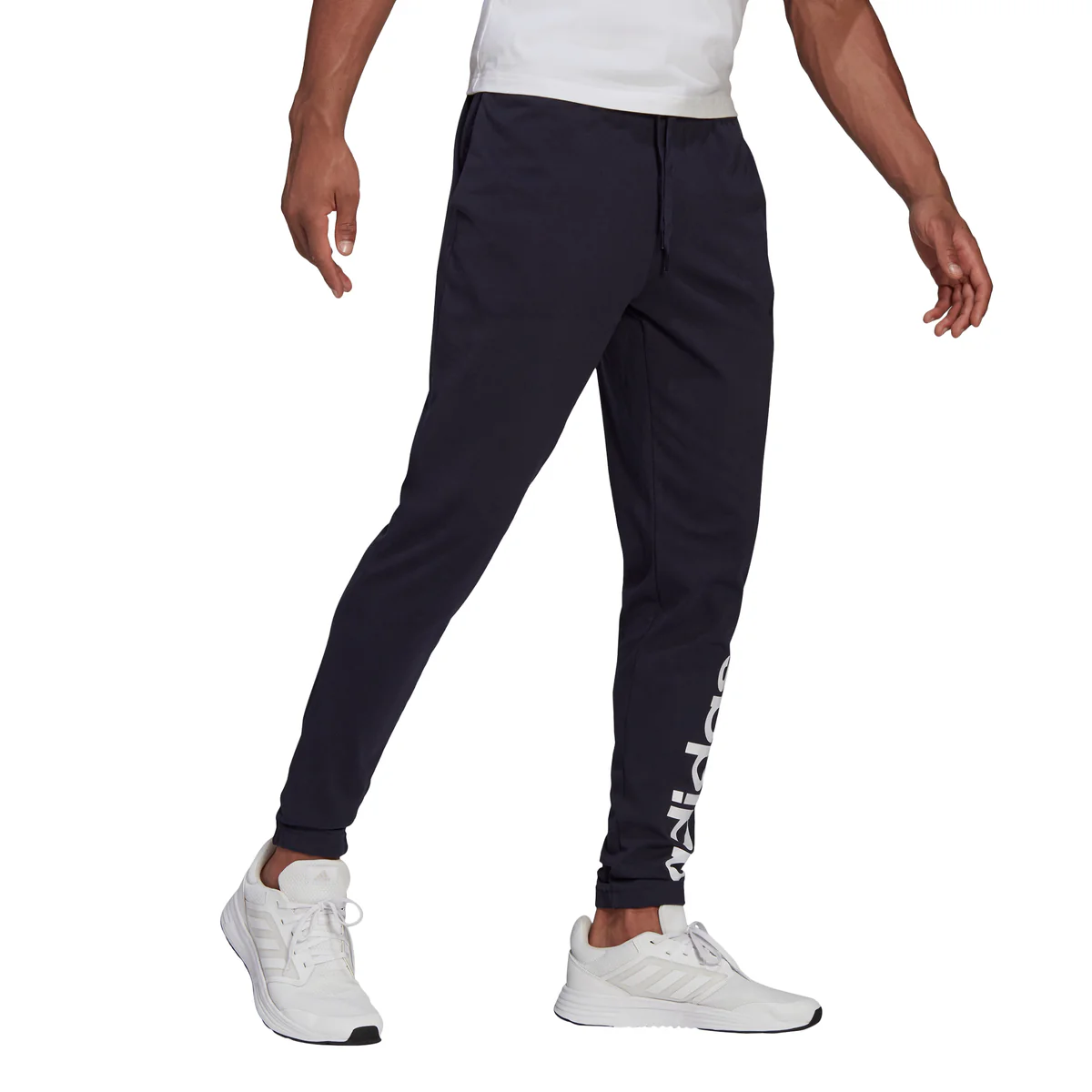 Pantaloni blu da uomo adidas Essentials Single Jersey Tapered Elastic Cuff Logo - Image 2