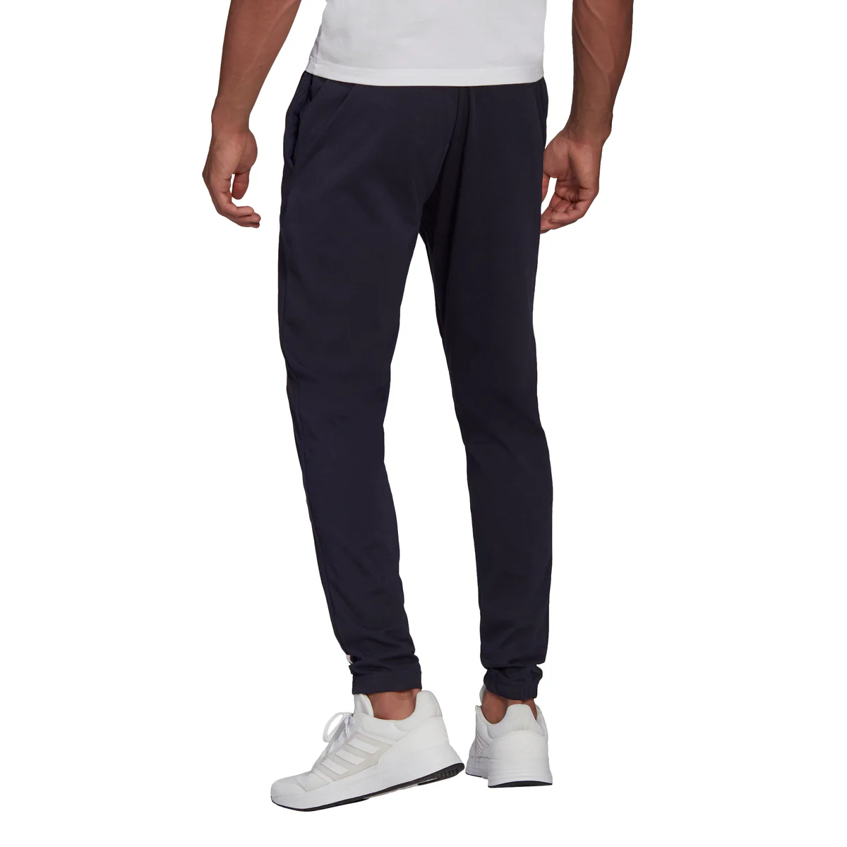 Pantaloni blu da uomo adidas Essentials Single Jersey Tapered Elastic Cuff Logo - Image 3