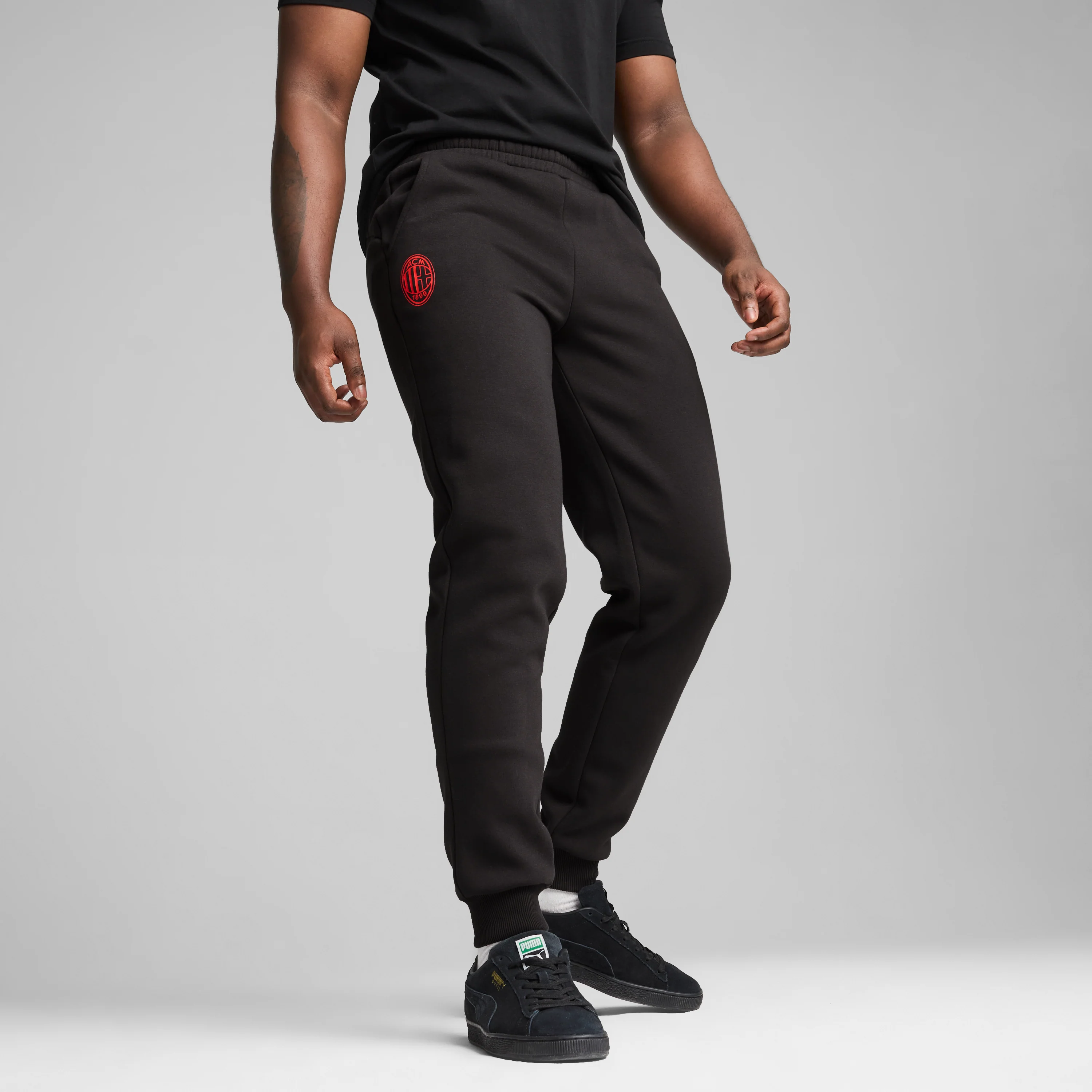 Pantaloni da jogging neri da uomo con logo rosso AC Milan Puma