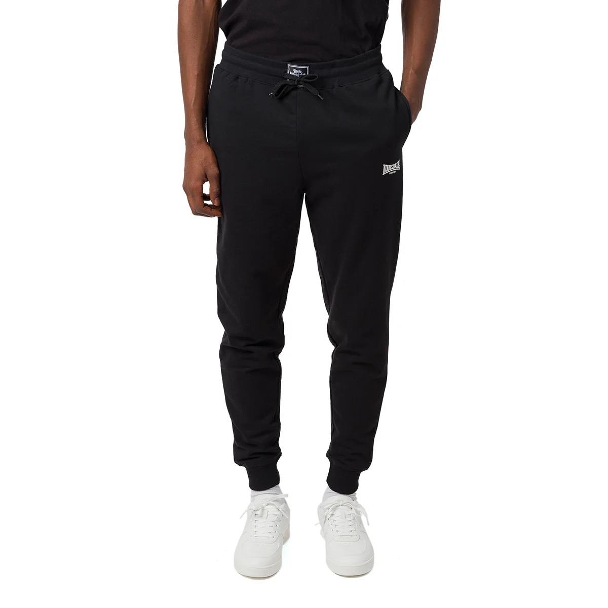 Pantaloni da tuta neri da uomo con elastico alla caviglia e coulisse in vita Lonsdale