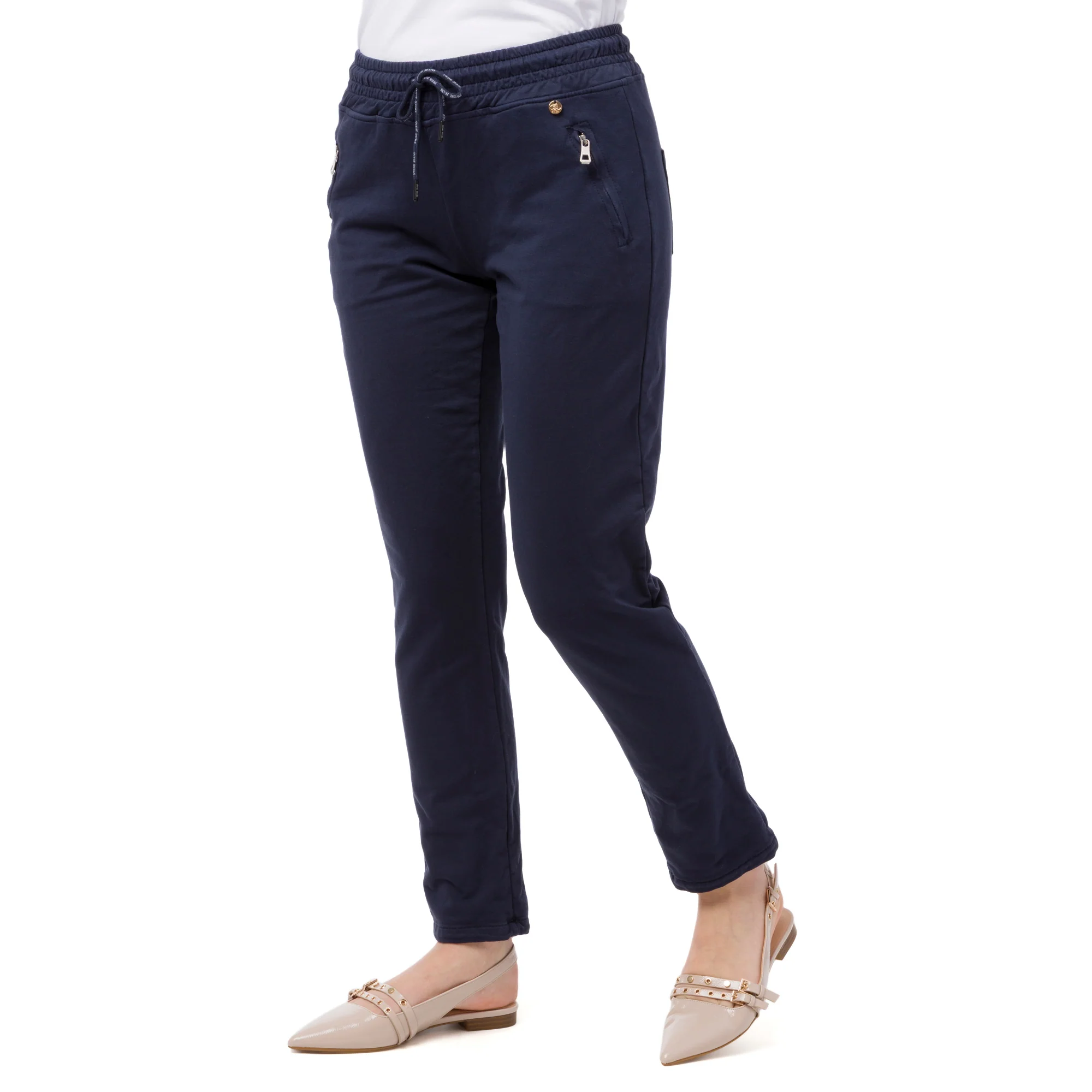 Pantaloni elasticizzati in felpa blu scuro da Donna con tasche Swish Jeans - Image 2