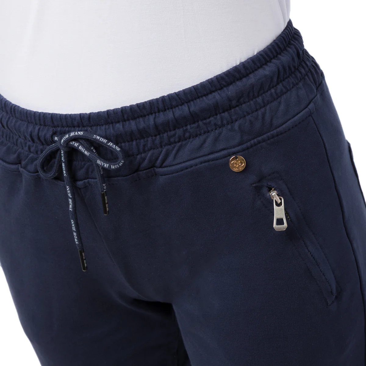 Pantaloni elasticizzati in felpa blu scuro da Donna con tasche Swish Jeans - Image 4
