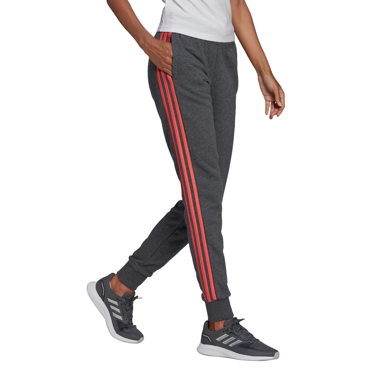 Pantaloni grigi da donna adidas Essentials French Terry 3-Stripes - Image 2
