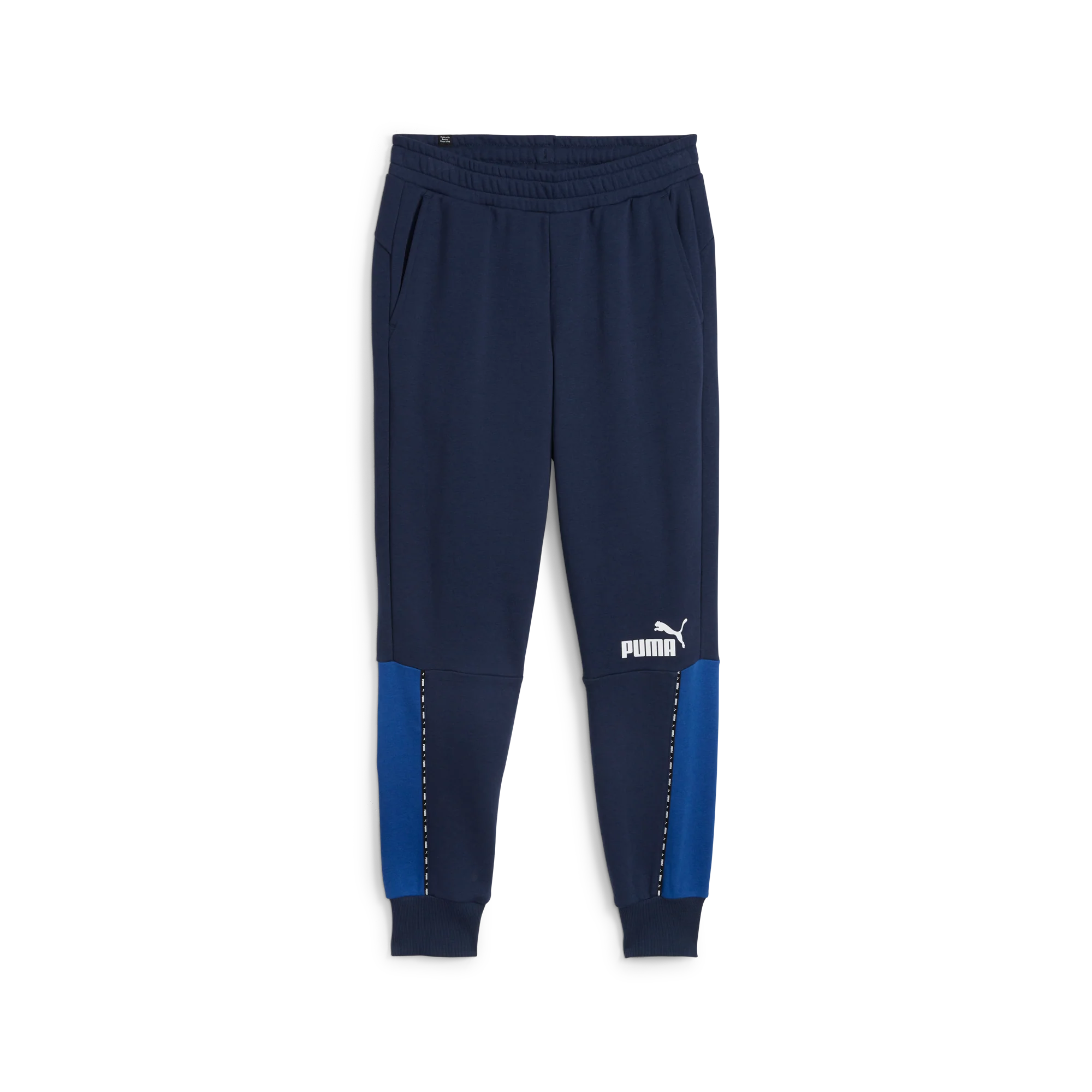 Pantaloni joggers blu da uomo con dettagli bianchi Puma Essential Block x Tape - Image 6