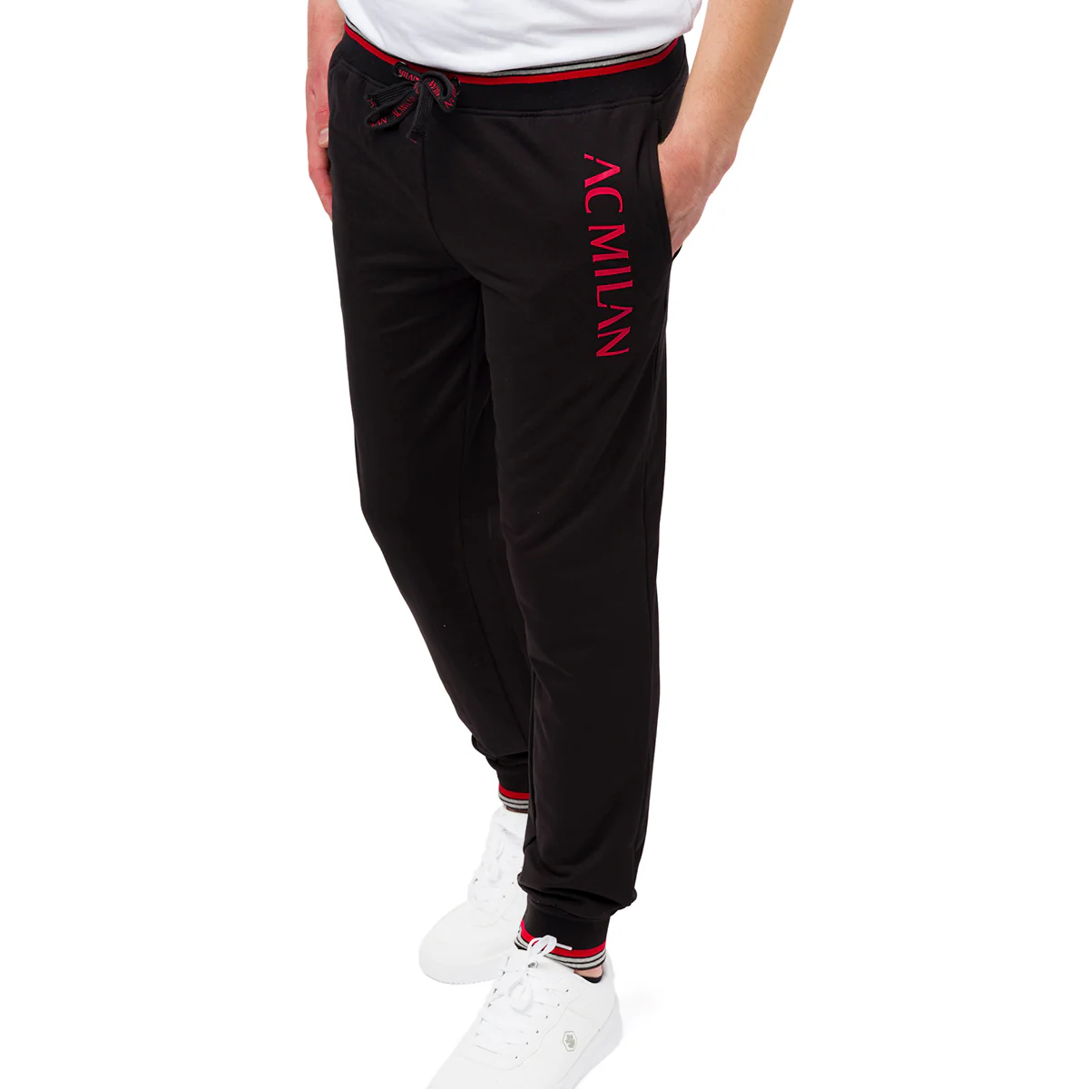 Pantaloni joggers da uomo neri e rossi con logo Milan