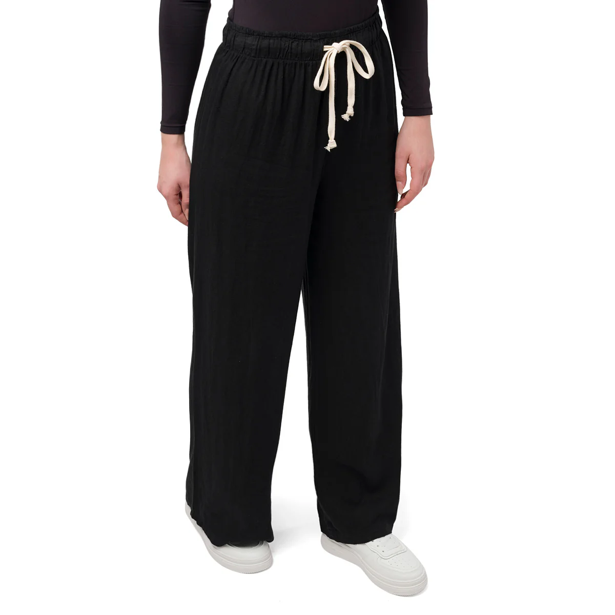 Pantaloni lunghi da donna neri misto lino Swish Jeans