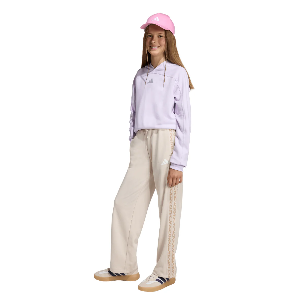 Pantaloni sportivi bambina beige adidas con stampa animalier laterale - Image 5