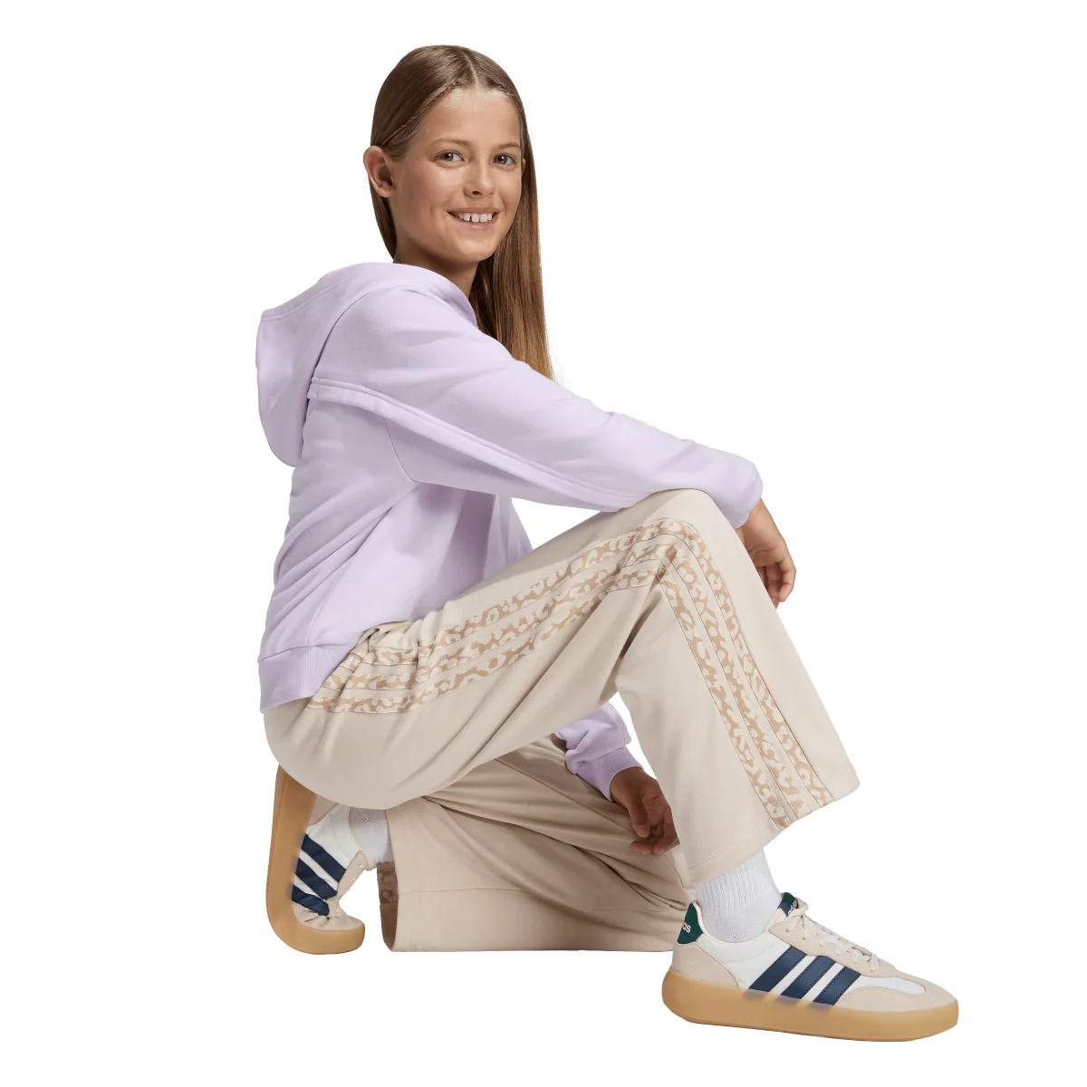 Pantaloni sportivi bambina beige adidas con stampa animalier laterale - Image 6
