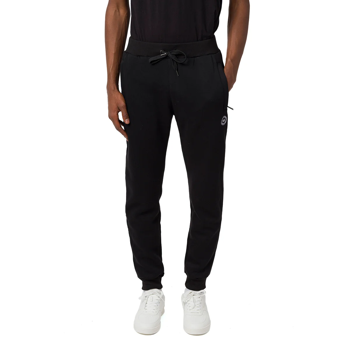Pantaloni sportivi neri da uomo con caviglie elasticizzate e logo Marshall