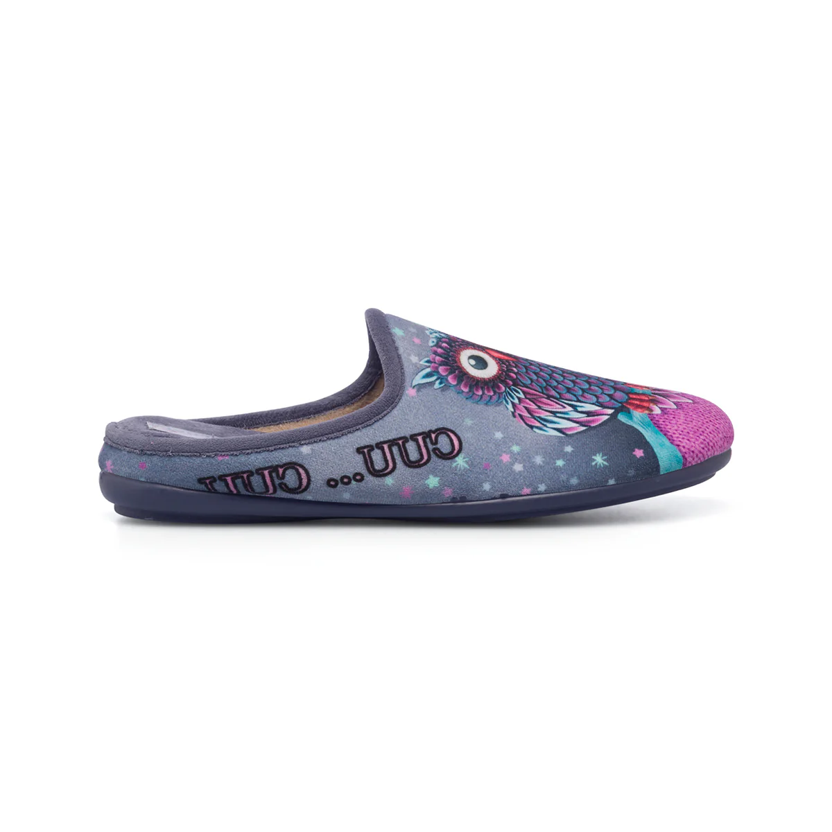 Pantofole azzurre in tessuto da donna con stampa gufetto Aday's