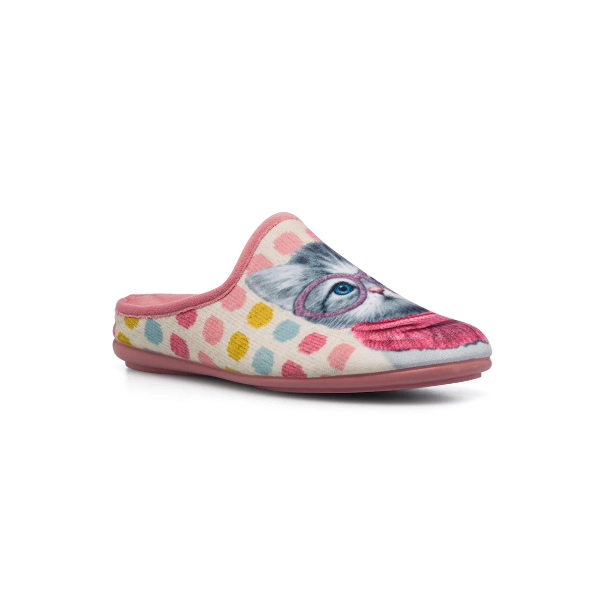 Pantofole beige e rosa in tessuto da donna con stampa gattino Aday's - Image 2