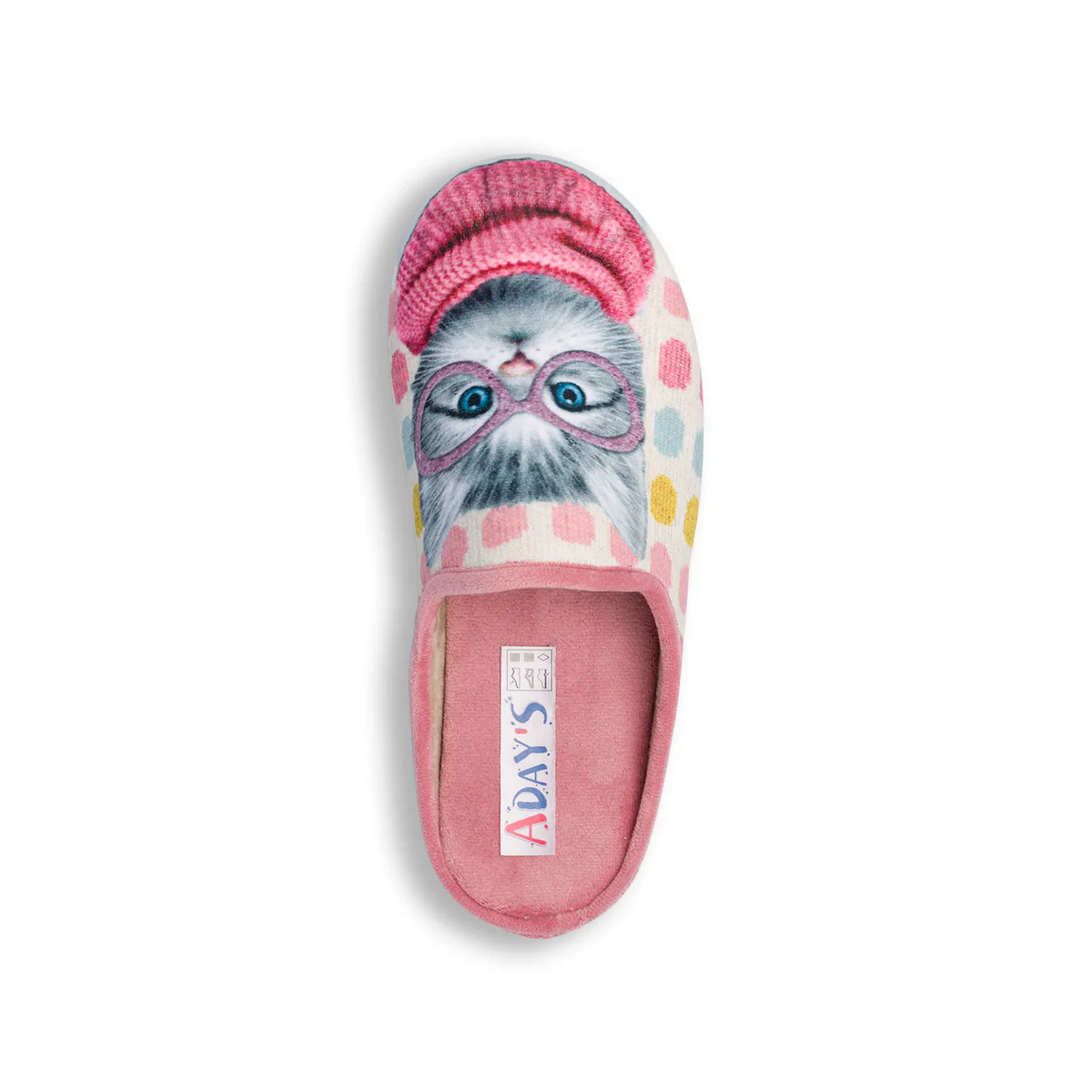 Pantofole beige e rosa in tessuto da donna con stampa gattino Aday's - Image 7