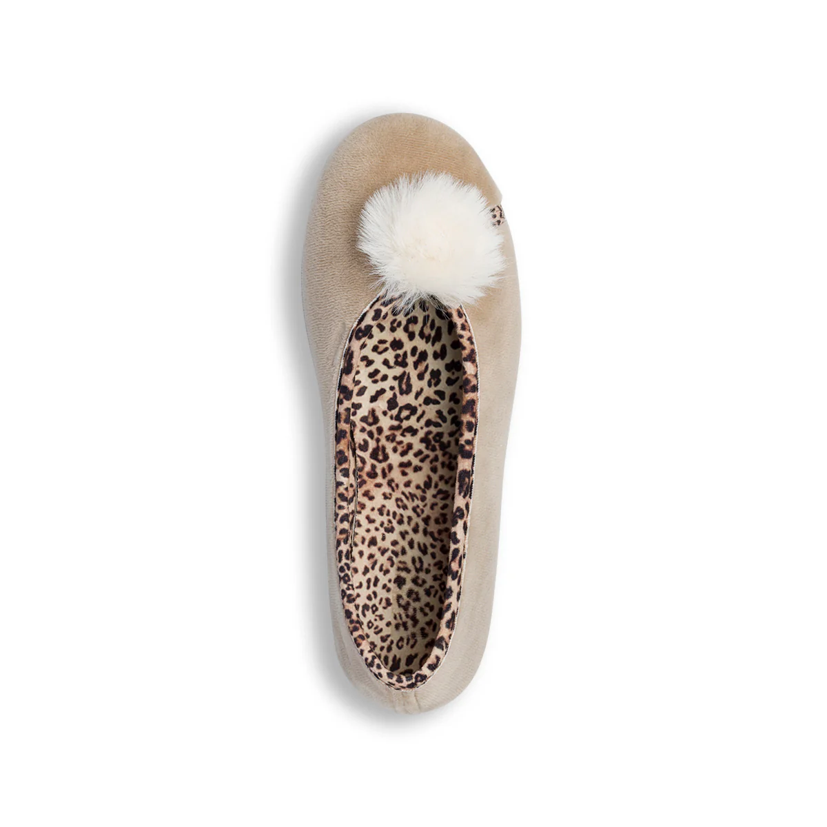 Pantofole beige in tessuto da donna con ponpon Biorelax - Image 7