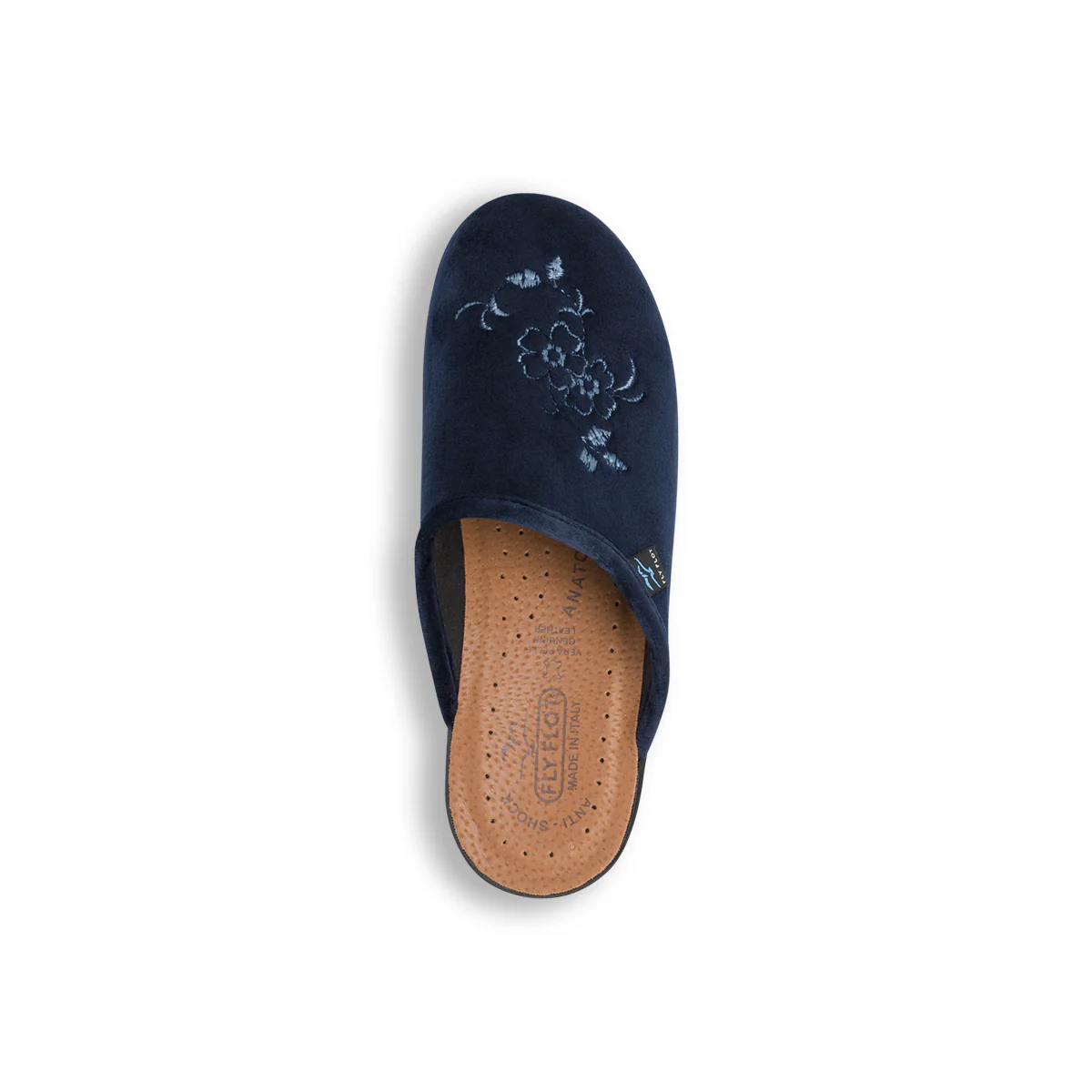 Pantofole blu da donna con ricamo floreale Fly Flot - Image 5