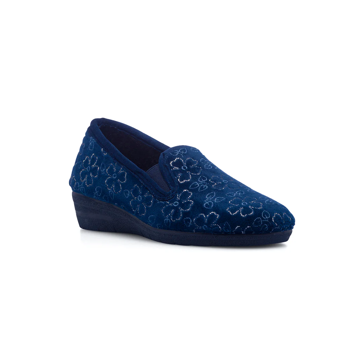 Pantofole blu in tessuto da donna con fiorellini Annalisa - Image 2