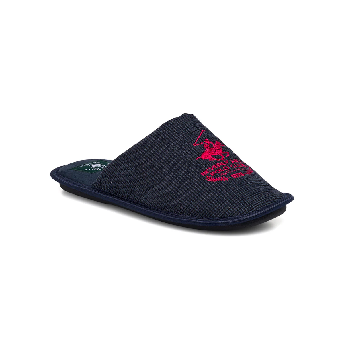 Pantofole blu in tessuto da uomo con logo rosso Polo Club - Image 2