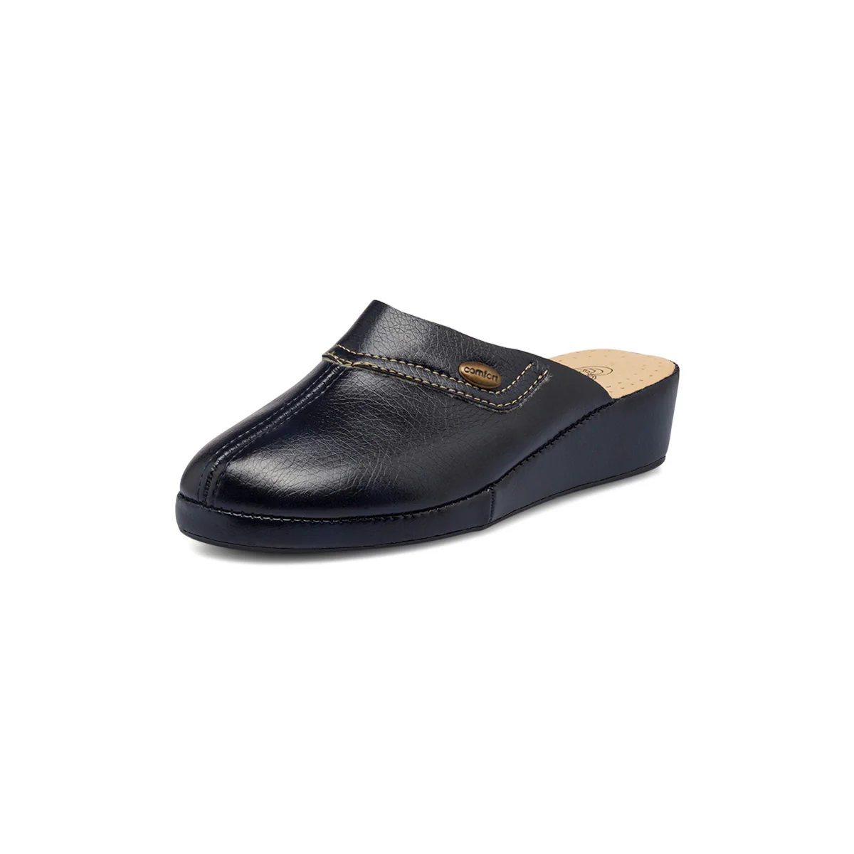 Pantofole blu scuro da donna con sottopiede in pelle StilRosa - Image 2