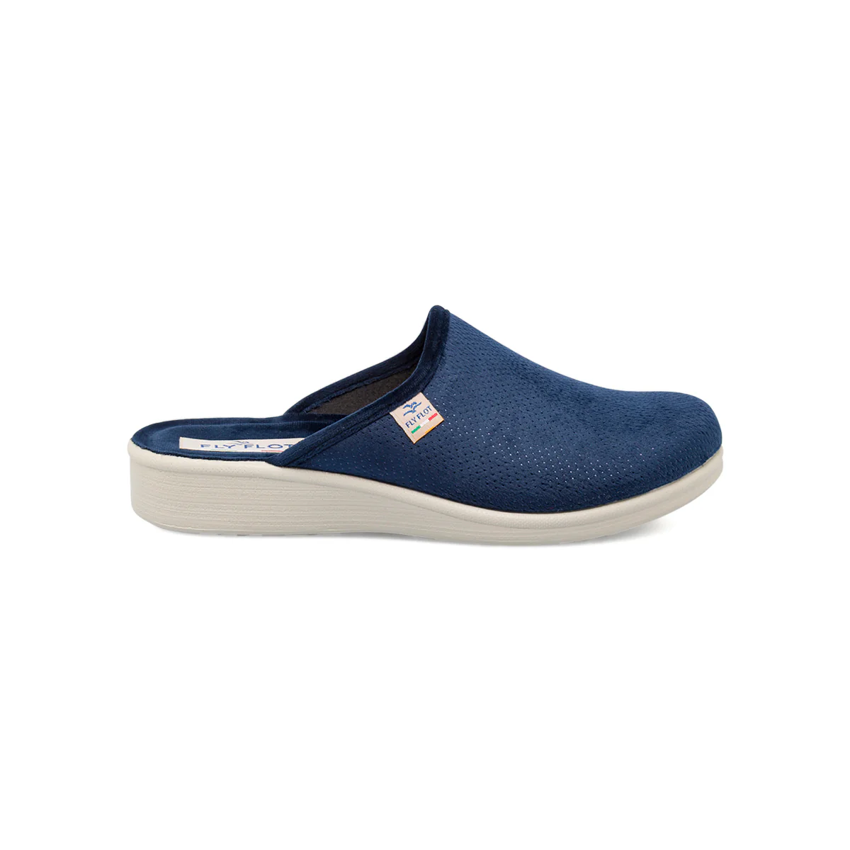 Pantofole calde da donna Fly Flot blu effetto velluto con glitter