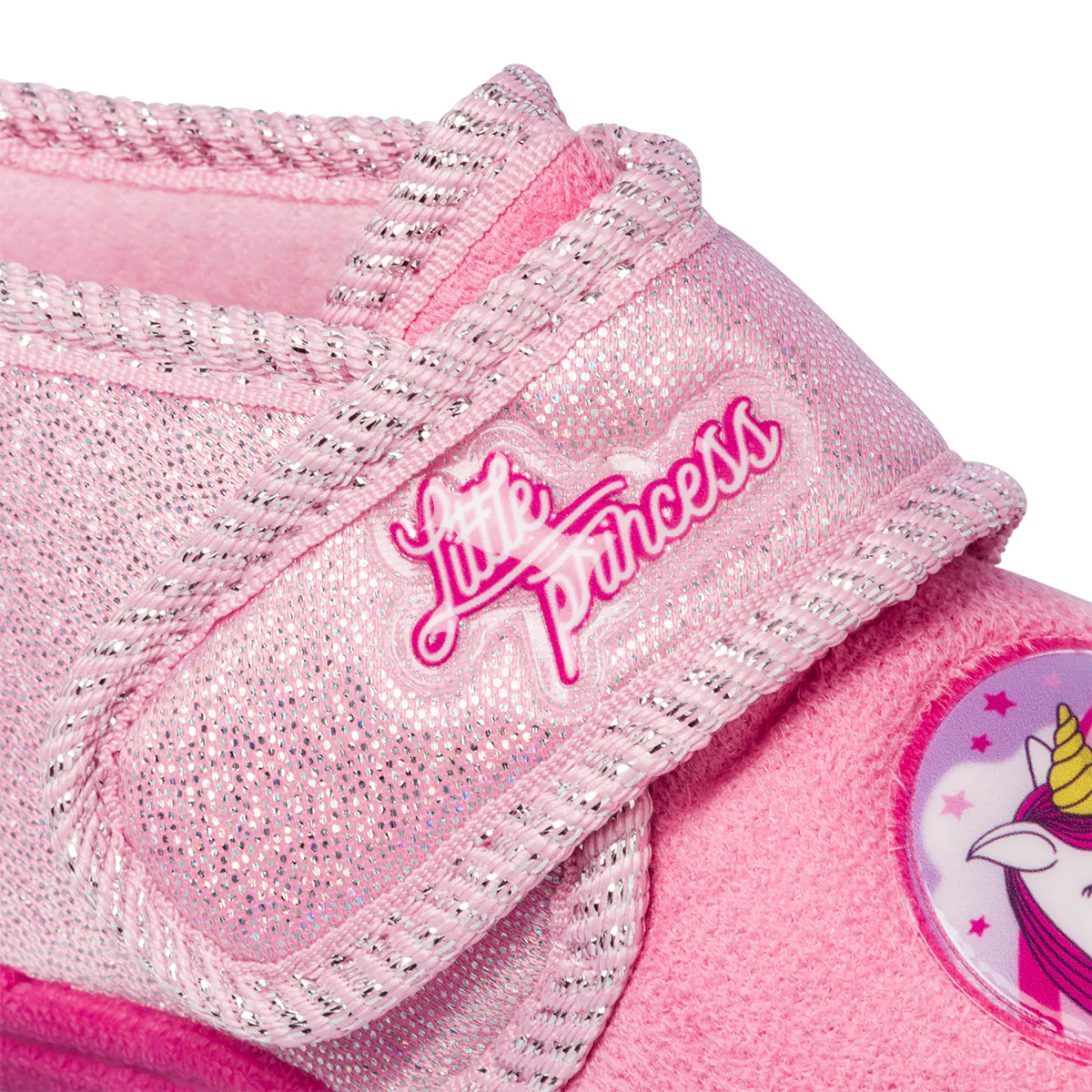 Pantofole da bambina rosa con patch unicorno e glitter - Image 10
