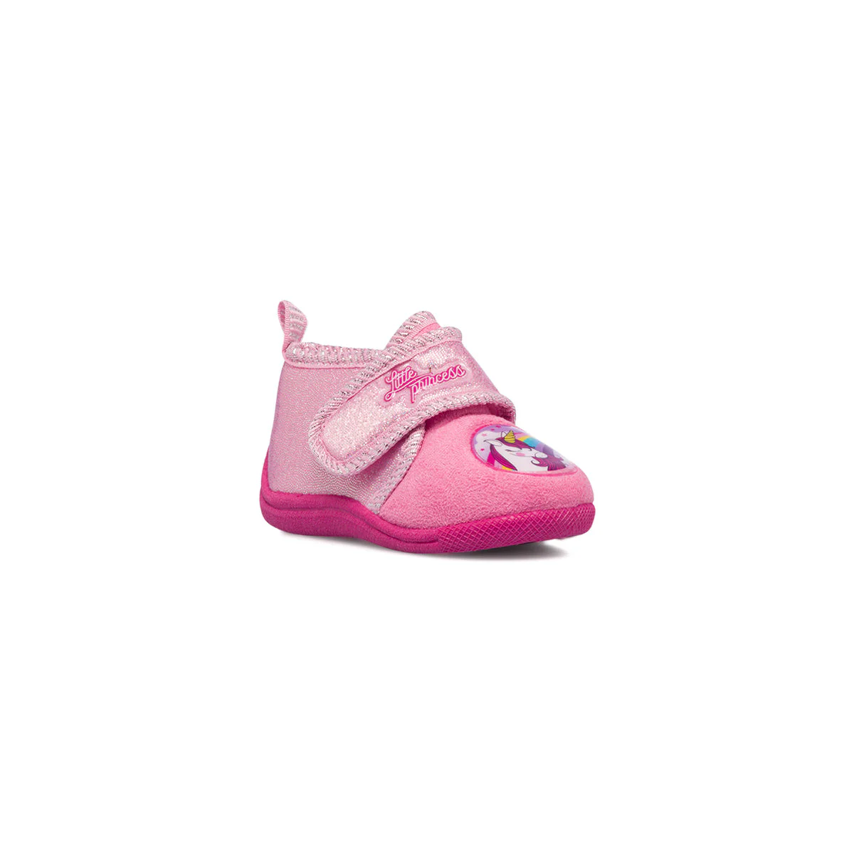 Pantofole da bambina rosa con patch unicorno e glitter - Image 2