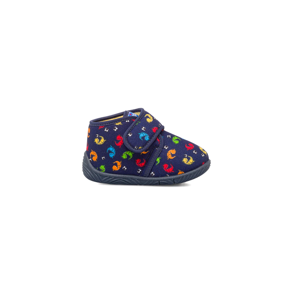 Pantofole da bambino blu in tessuto con stampa e chiusura a strappo Chicco
