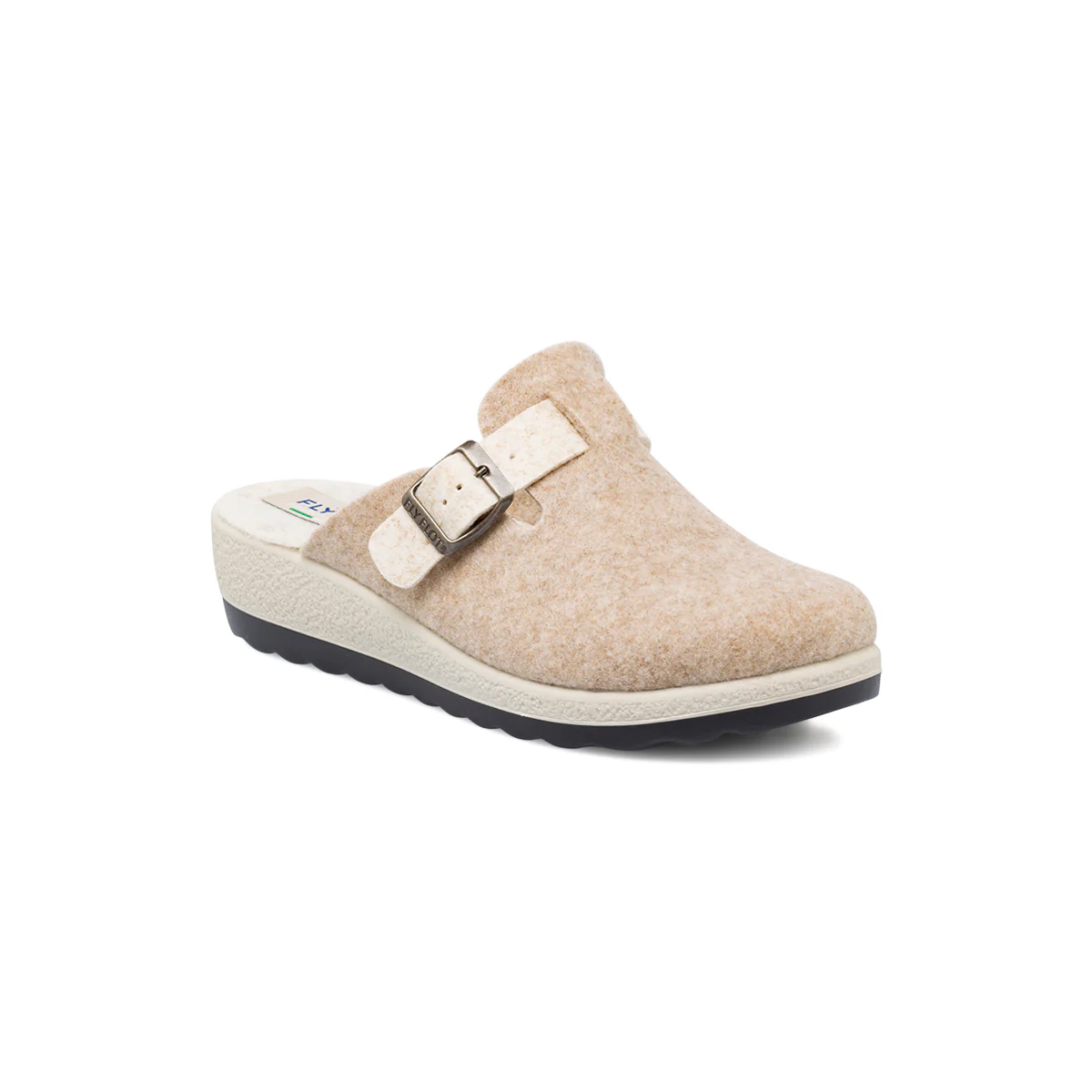Pantofole da donna beige Fly Flot in tessuto feltro con fibbia - Image 2