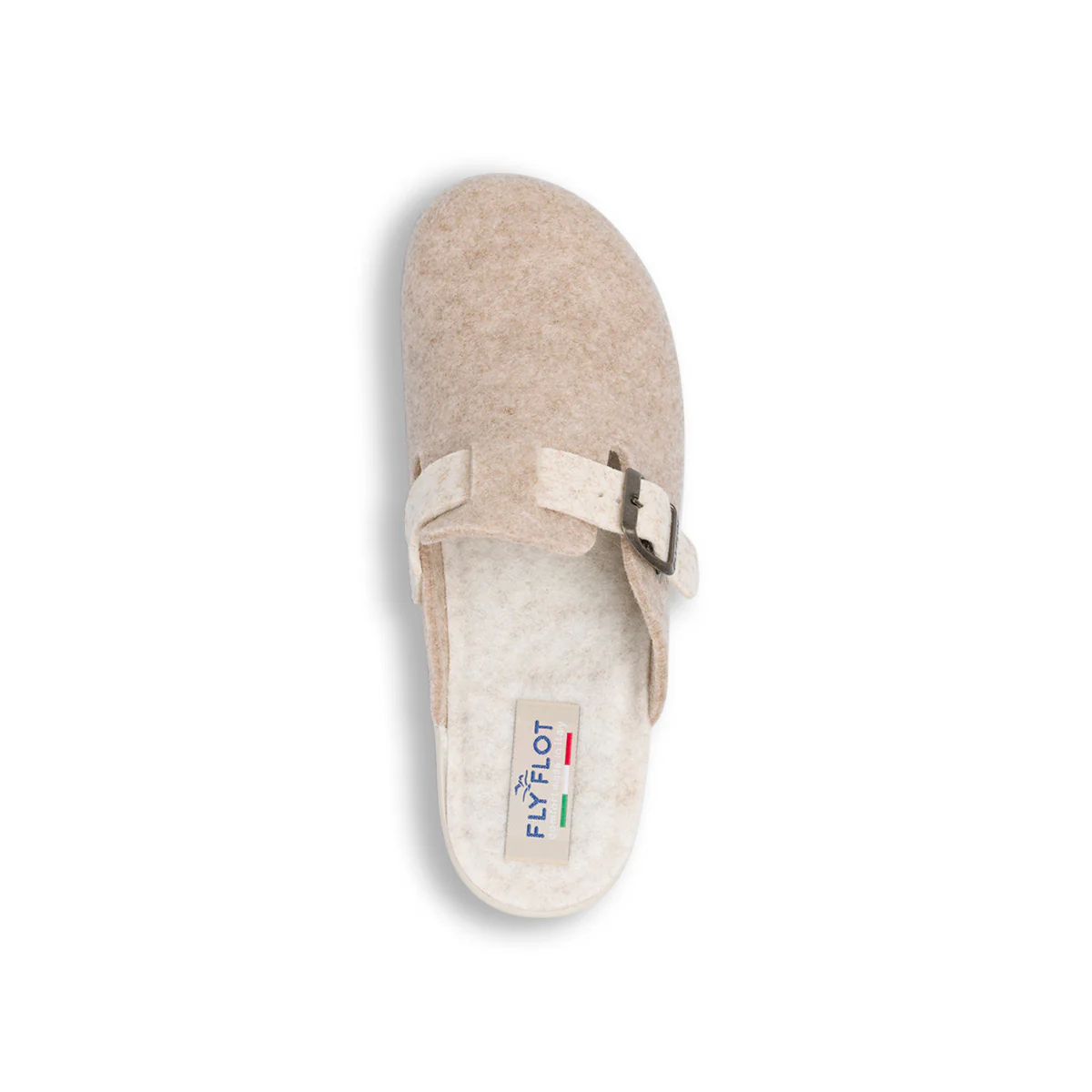 Pantofole da donna beige Fly Flot in tessuto feltro con fibbia - Image 6