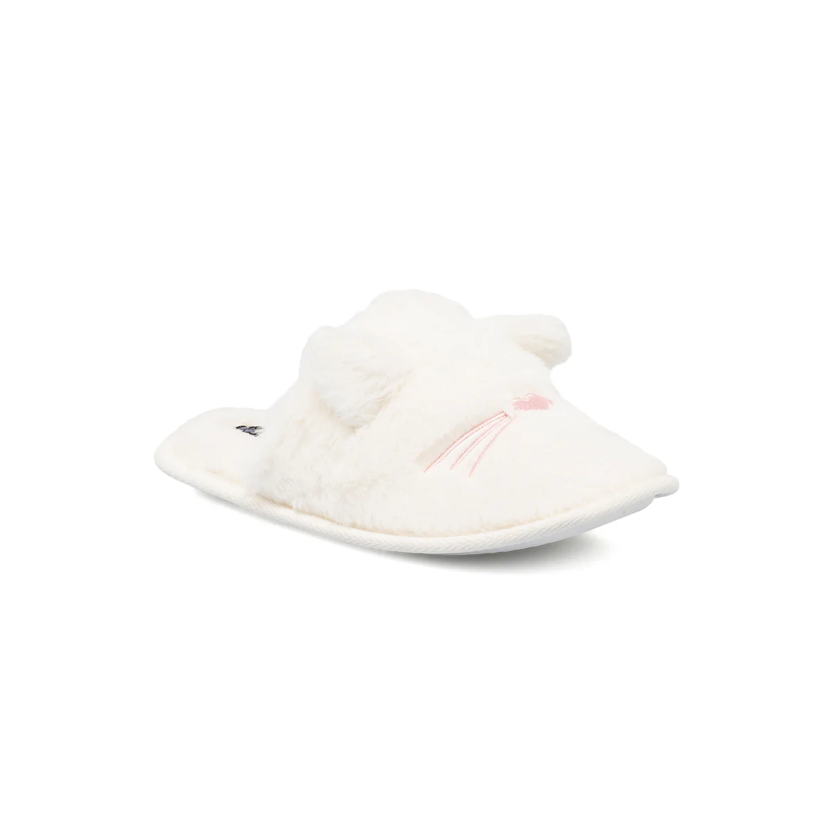 Pantofole da donna bianche Lora Ferres con orecchie e ricamo gatto