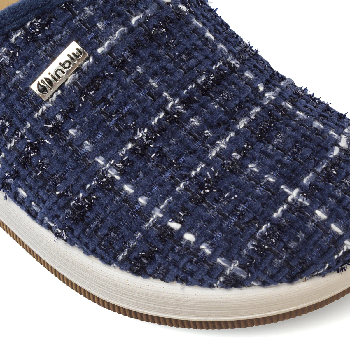 Pantofole da donna blu Inblu a fantasia tweed con zeppa - Image 2