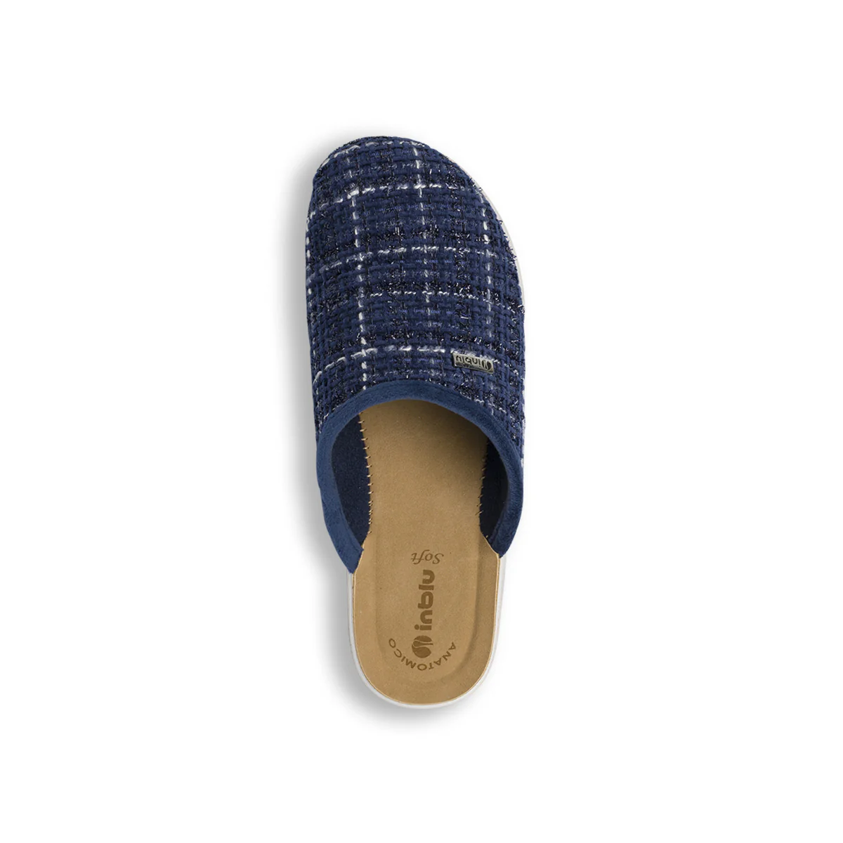 Pantofole da donna blu Inblu a fantasia tweed con zeppa - Image 3