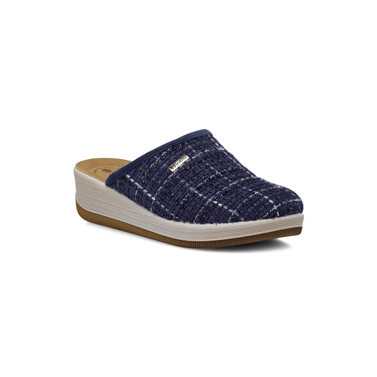 Pantofole da donna blu Inblu a fantasia tweed con zeppa - Image 6