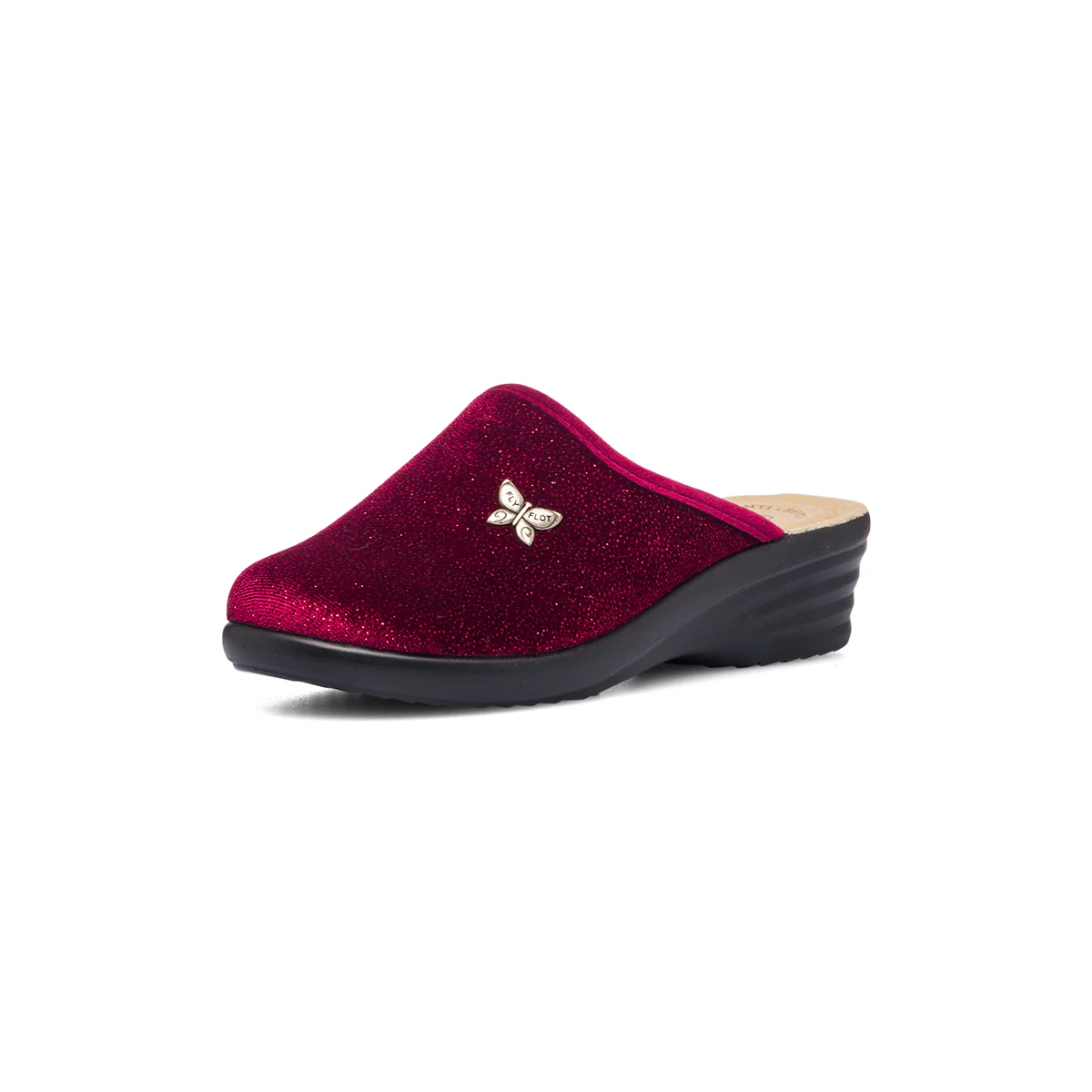 Pantofole da donna bordeaux in tessuto effetto glitterato Fly Flot - Image 2