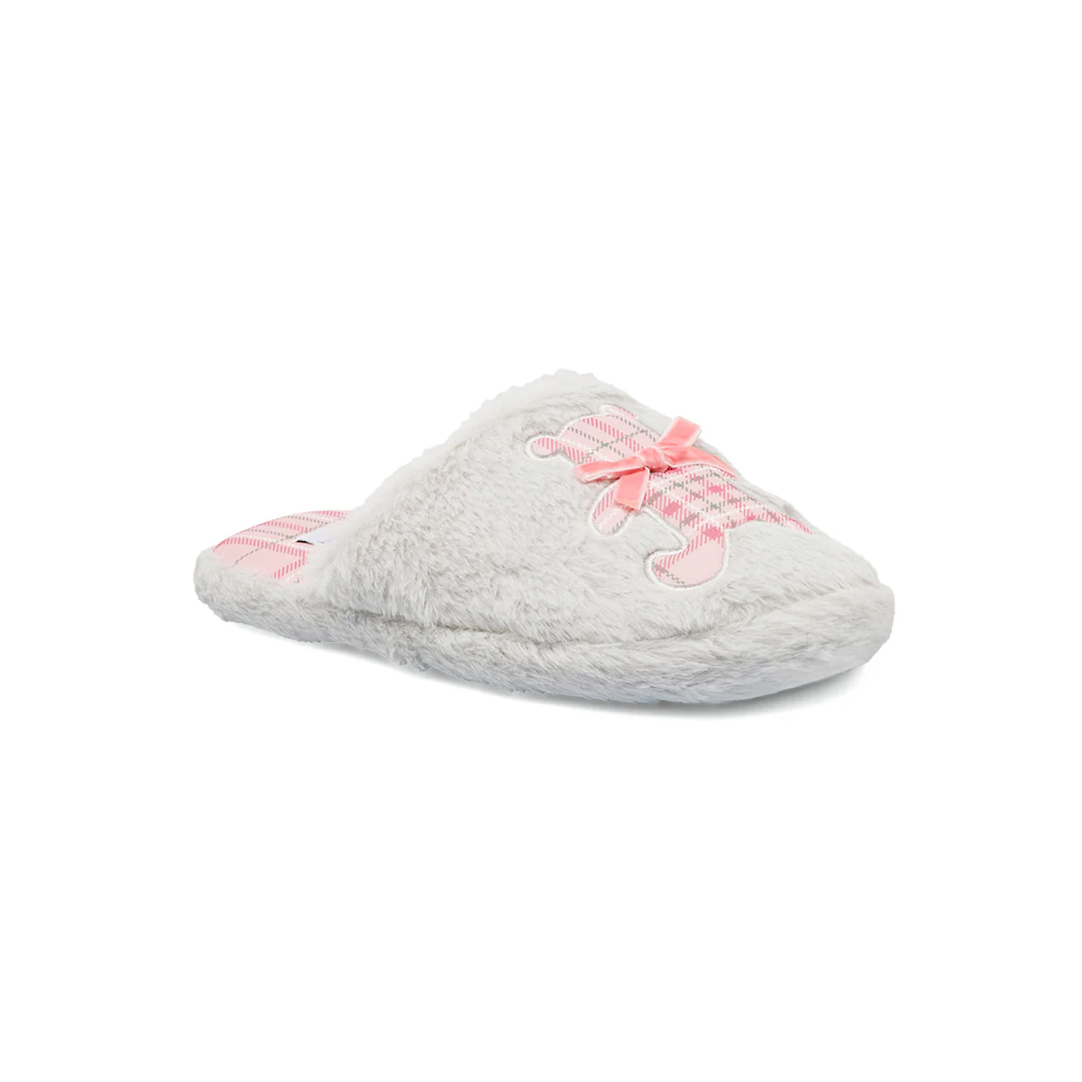 Pantofole da donna grigie Jog in peluche con orsetto fantasia scozzese - Image 2