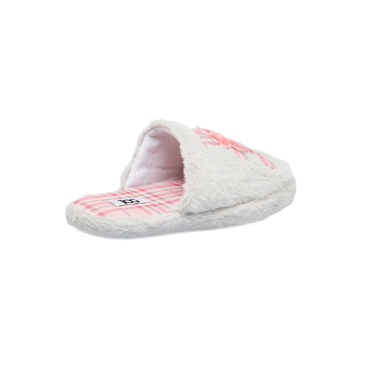 Pantofole da donna grigie Jog in peluche con orsetto fantasia scozzese - Image 3