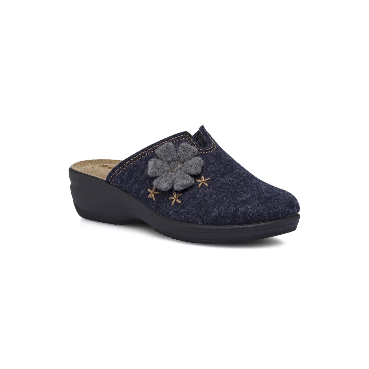Pantofole da donna Inblu blu scuro in feltro con sottopiede in pelle - Image 3