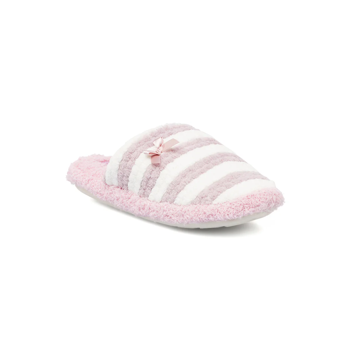 Pantofole da donna lilla Griff in tessuto a righe morbide con fiocco - Image 2