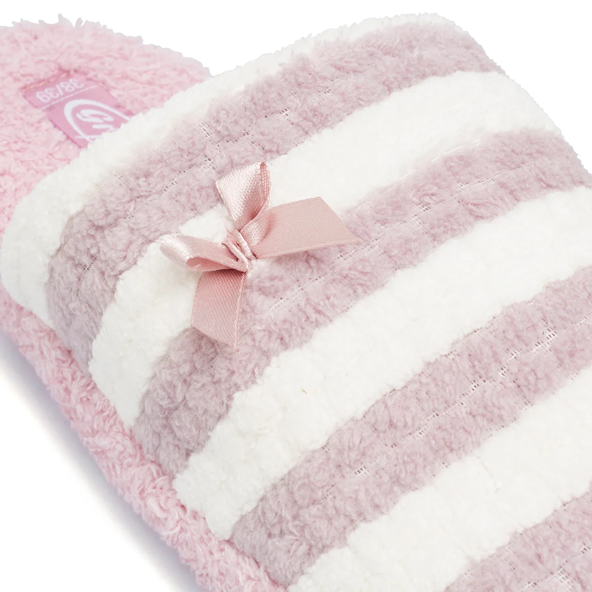 Pantofole da donna lilla Griff in tessuto a righe morbide con fiocco - Image 5