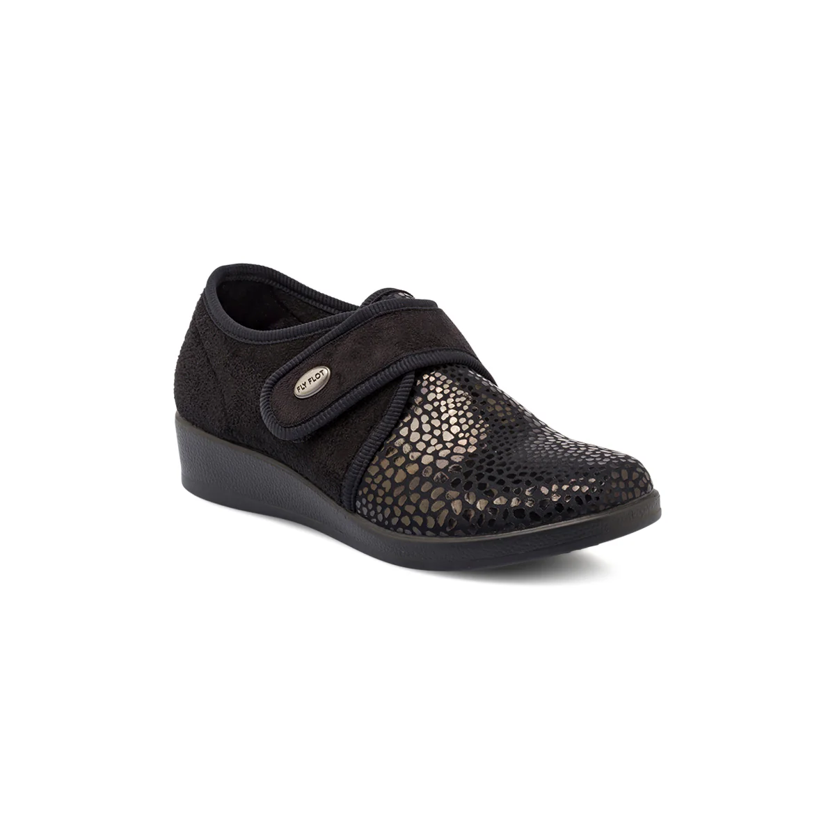 Pantofole da donna nere Fly Flot in microfobra elastica e strappo - Image 2
