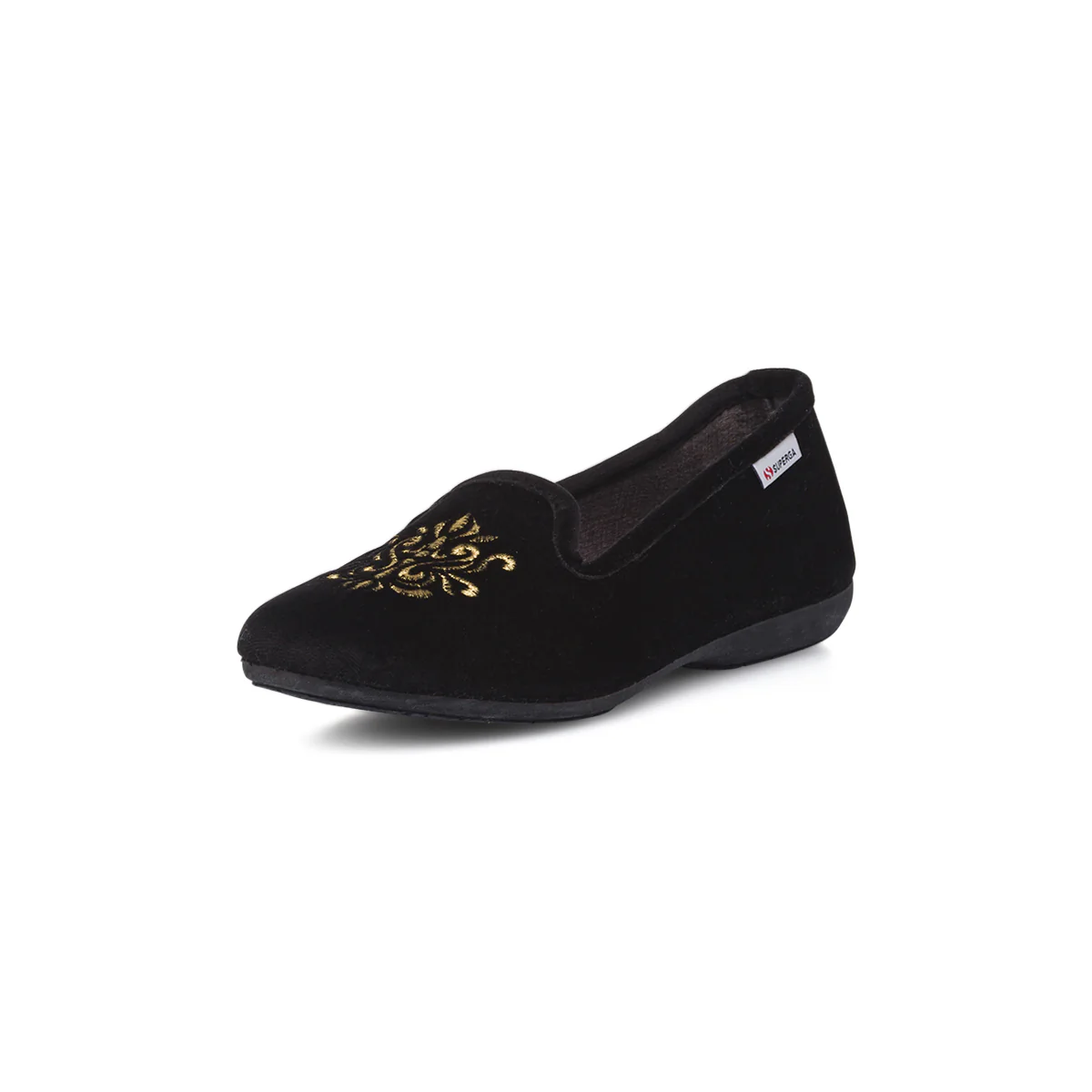 Pantofole da donna nere Superga con ricamo dorato effetto velluto - Image 2