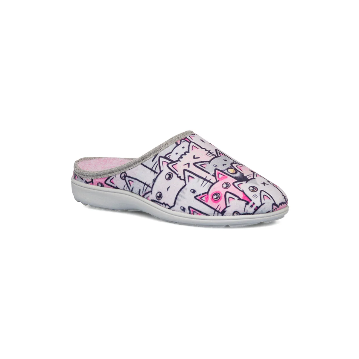 Pantofole da donna rosa e grigie con disegni gatti Italia Trend - Image 3