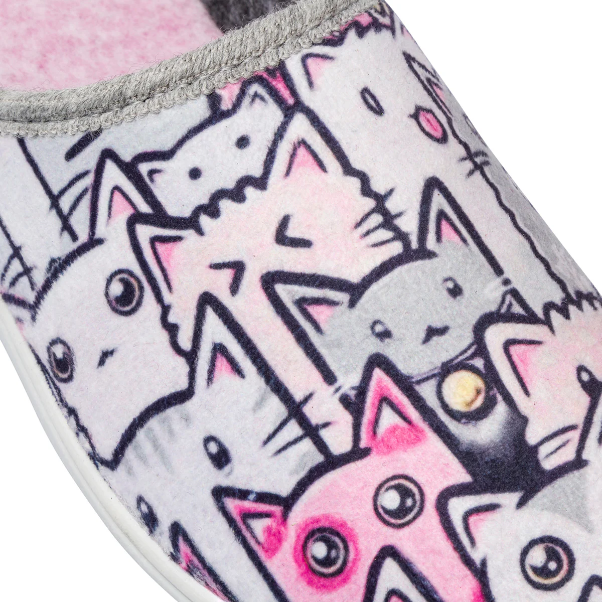 Pantofole da donna rosa e grigie con disegni gatti Italia Trend - Image 6
