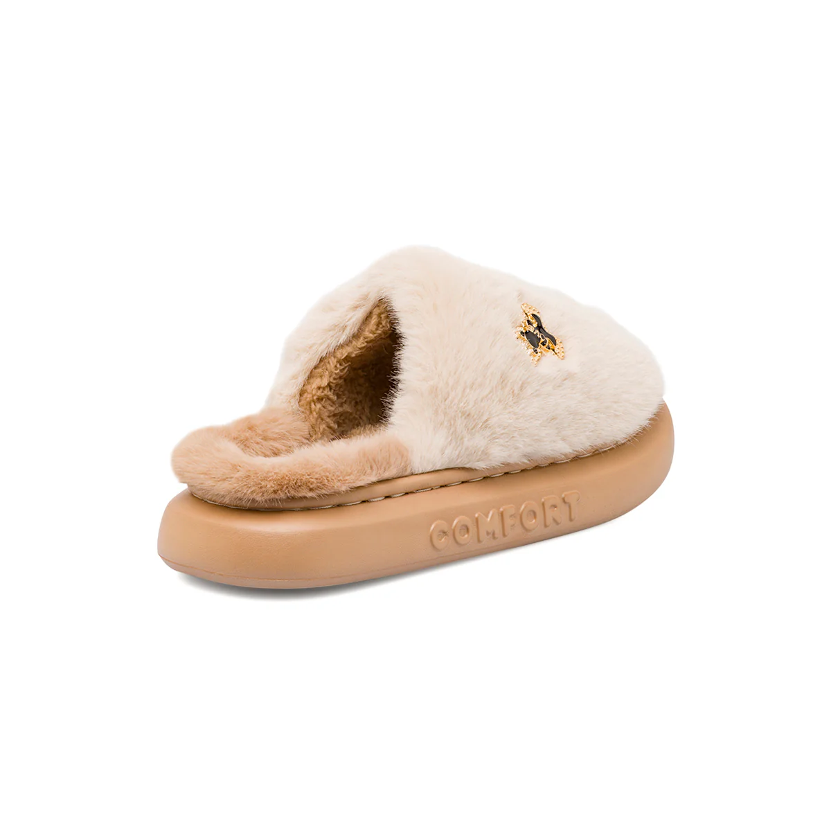 Pantofole da donna Superga beige in finta pelliccia con charm - Image 4
