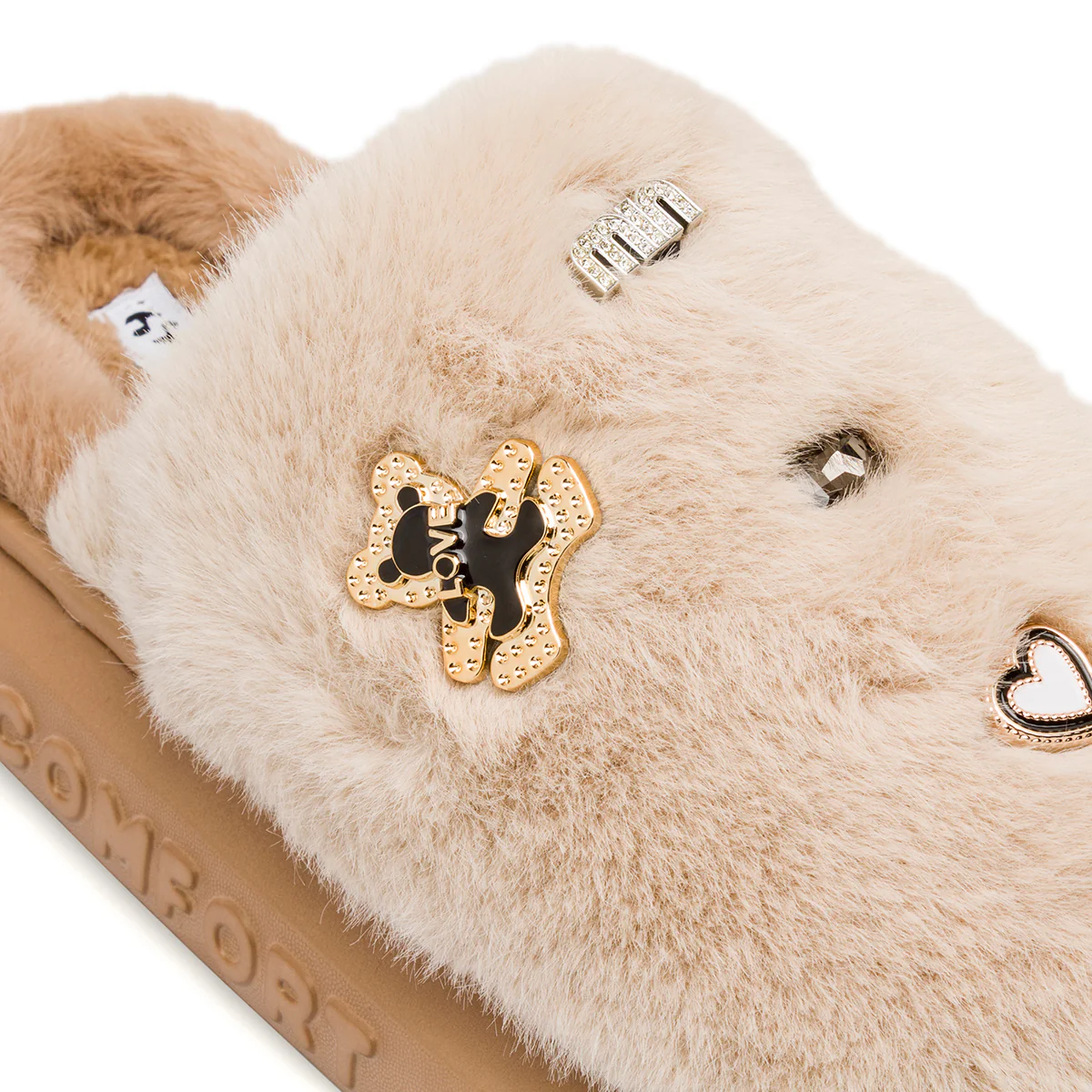 Pantofole da donna Superga beige in finta pelliccia con charm - Image 6