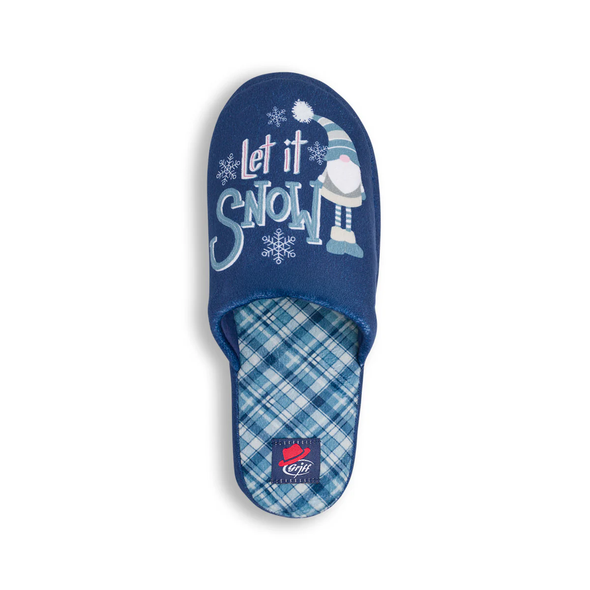Pantofole da uomo blu Griff con stampa Let It Snow e design scozzese