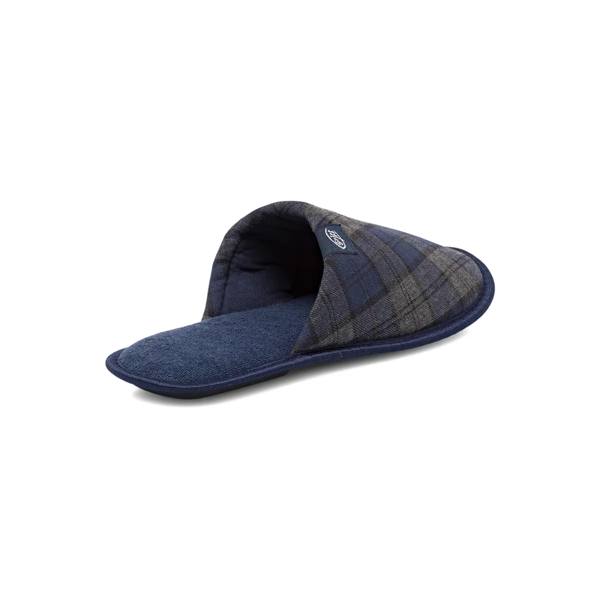 Pantofole da uomo Griff blu e grigio in tessuto con fantasia tartan - Image 3